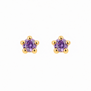 Gold Plated Amethyst CZ Stud Earrings