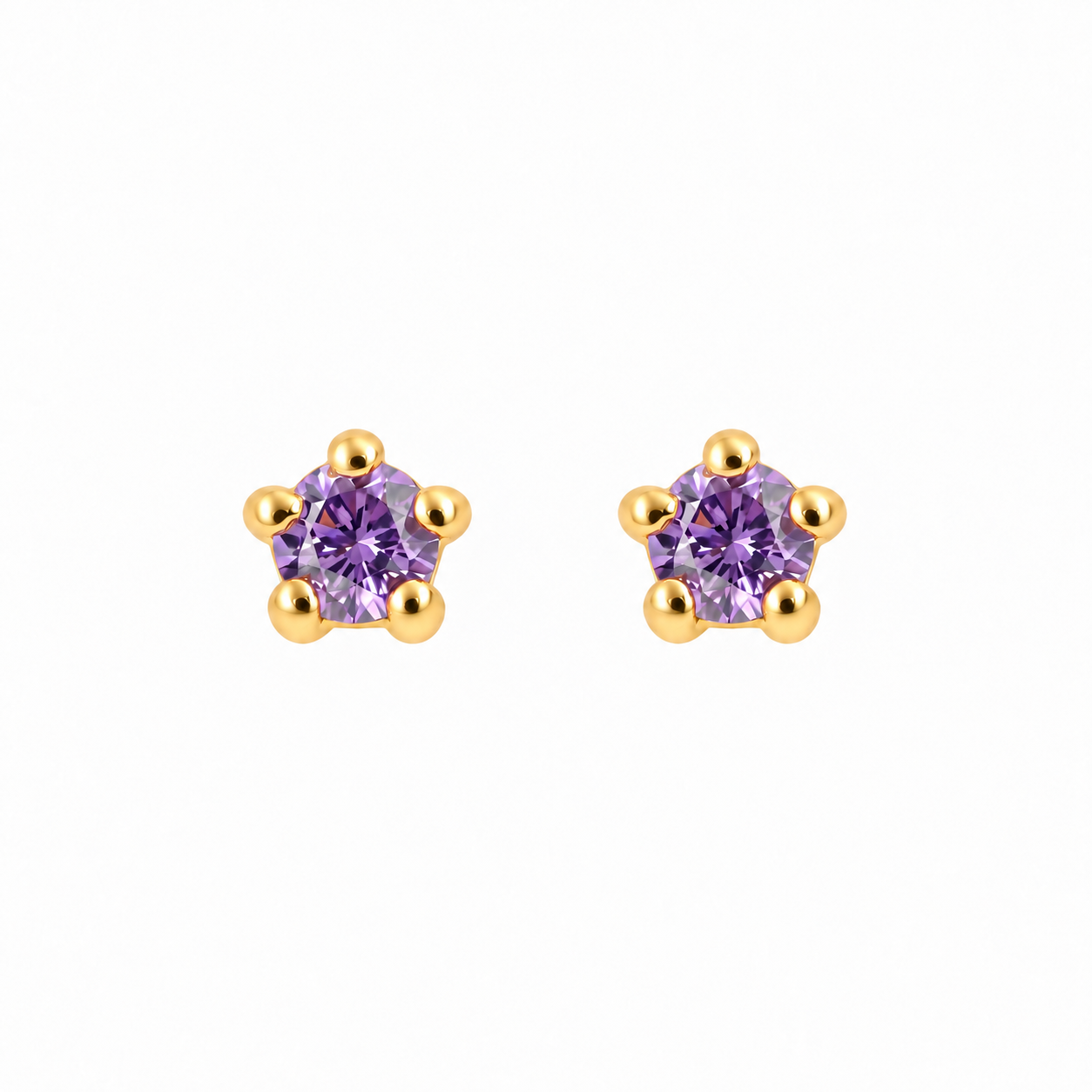 Gold Plated Amethyst CZ Stud Earrings