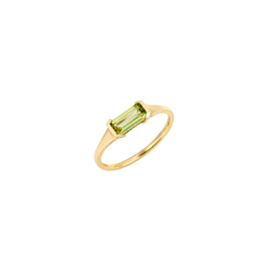 Elongated Green Peridot Ring in 9ct Yellow Gold