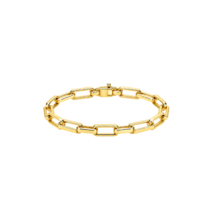 Long Link Charm Carrier Chain Bracelet with Yellow Gold Plating