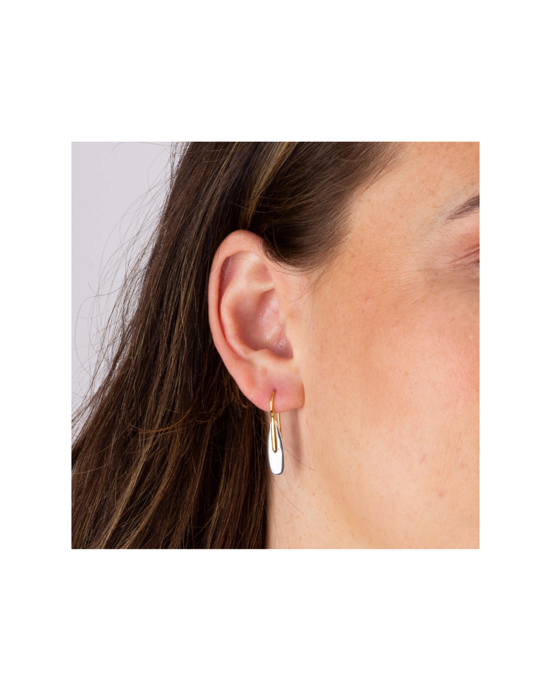Elongated Pebble Drop Earrings with Yellow Gold Plating - Image 3