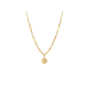 Pearl Necklace with Disc in 9ct Yellow Gold