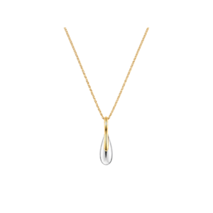 Elongated Pebble Drop Pendant Yellow Gold Plating with chain