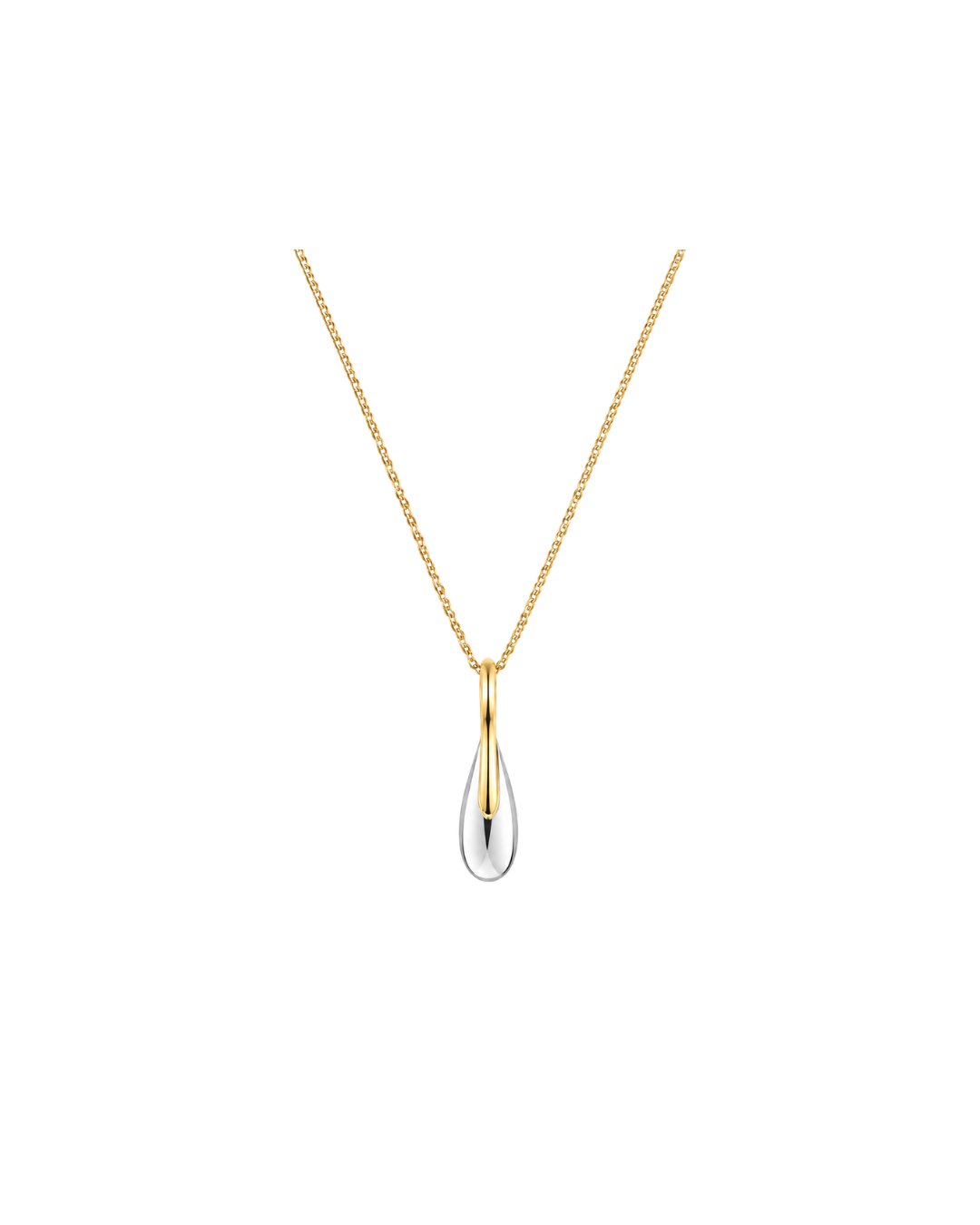 Elongated Pebble Drop Pendant Yellow Gold Plating with chain