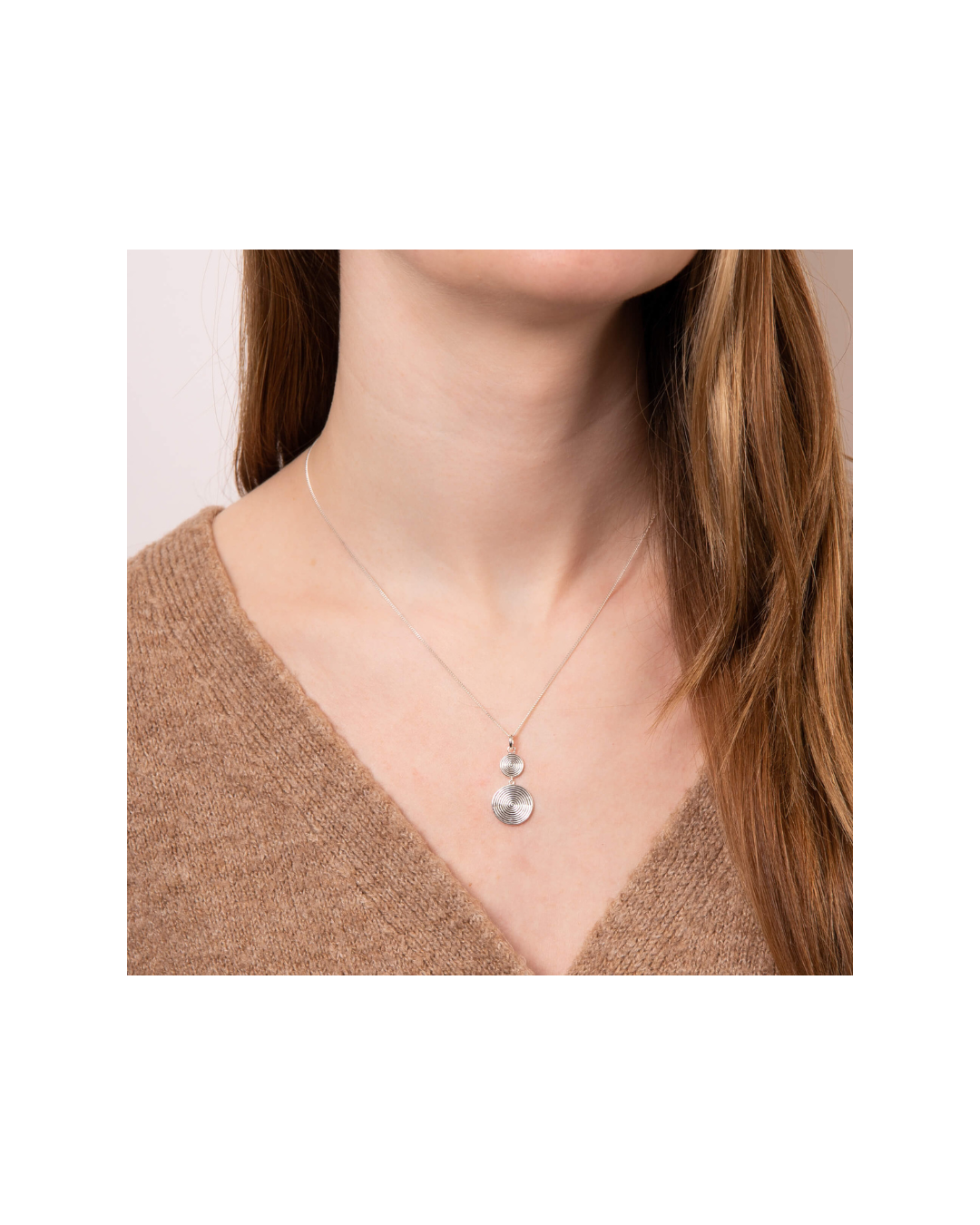 Double Spiral Disc Drop Pendant with chain - Image 3