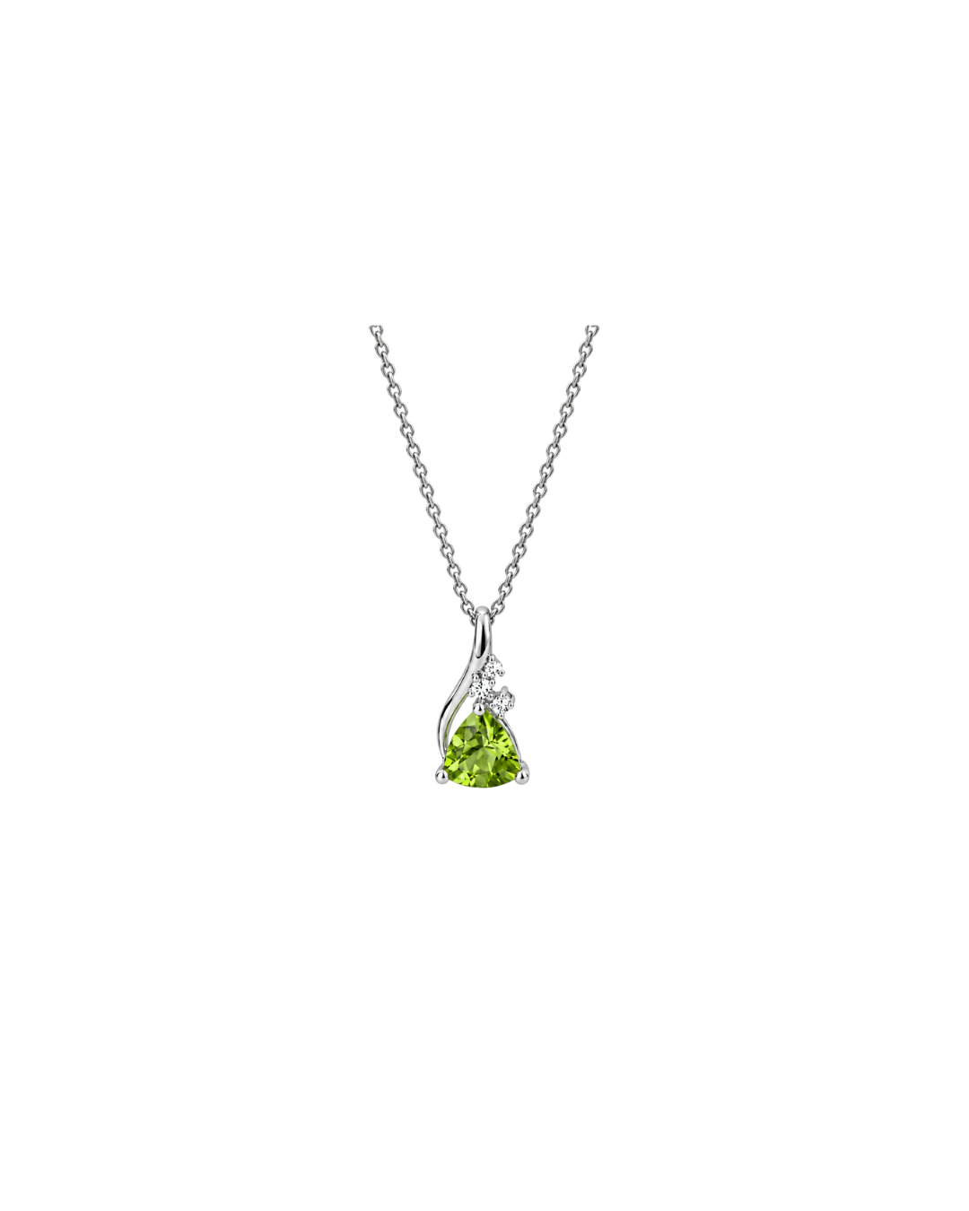 Trillion Peridot Pendant with White Topaz in 9ct White Gold