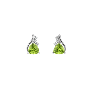 Trillion Peridot Stud Earrings with White Topaz in 9ct White Gold