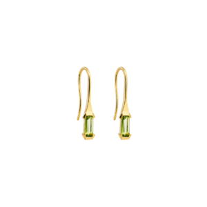 Elongated Green Peridot Hook Earrings in 9ct Yellow Gold