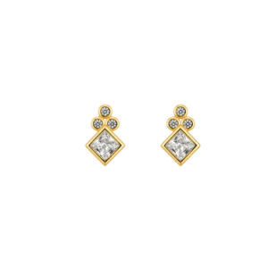 Diamond Shape Stud Earrings with CZ and Yellow Gold Plating