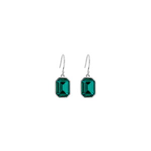 Elongated Octagon Drop Earrings with Emerald Green Crystal