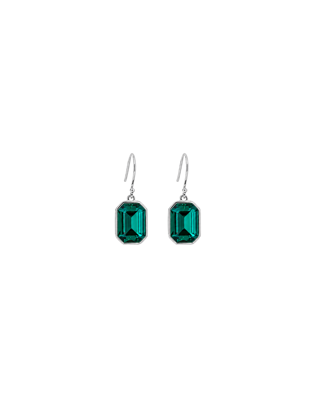 Elongated Octagon Drop Earrings with Emerald Green Crystal