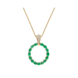 9ct yellow gold/Emerald and diamond necklace/18" Chain