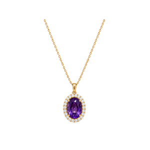 9 carat yellow gold/11.31ct oval amethyst/1.05ct diamond