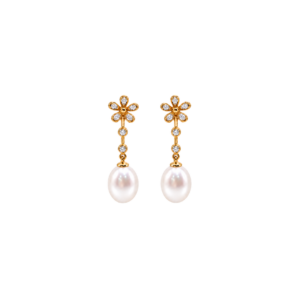 9 carat yellow gold/Pearl and diamond drops/Butterfly back