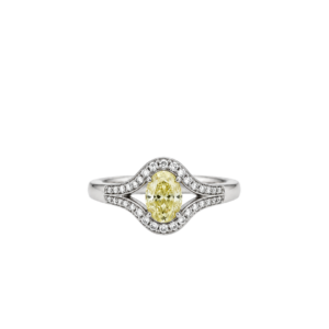 18 carat white gold/0.55 carat oval yellow diamond