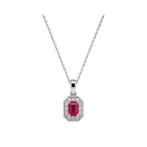 9ct White Gold/0.41ct Pink Sapphire/0.12ct Diamond Halo/18" Chain