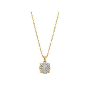 9 carat yellow gold/18” double belcher chain/Diamond cluster pendant