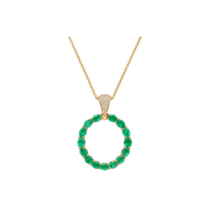 9ct yellow gold/Emerald and diamond necklace/18" Chain