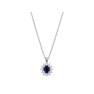 Platinum/0.45ct Sapphire/0.19ct Diamond Halo/16" chain