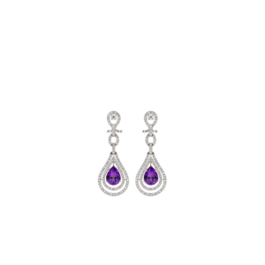 18ct White Gold/Amethyst & Diamond Drop Earrings/