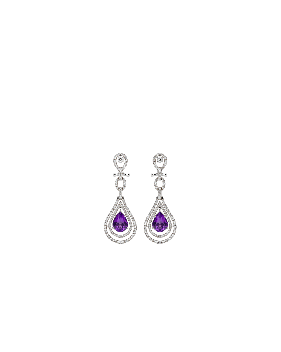 18ct White Gold/Amethyst & Diamond Drop Earrings/