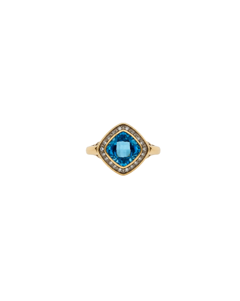 9 carat yellow gold/Blue topaz and diamond ring