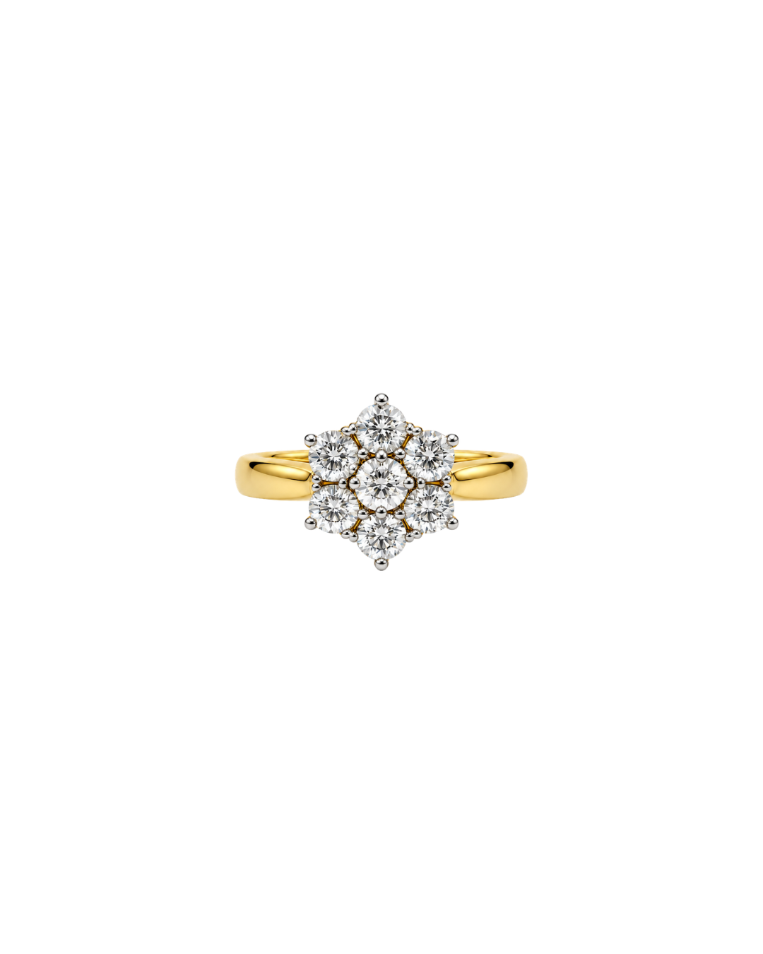18 carat yellow gold/1.2 ct diamond daisy cluster ring